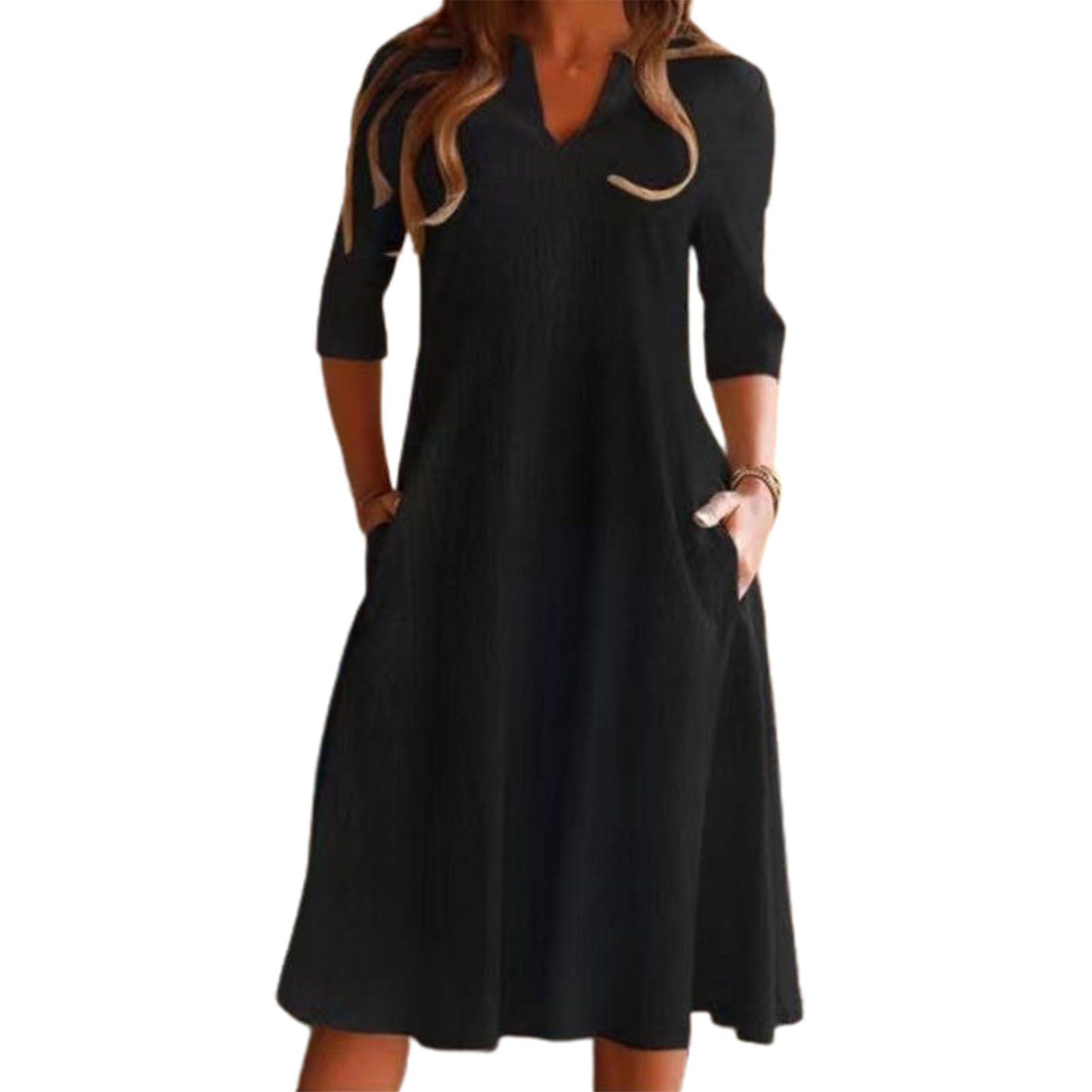 Summer Dress Flowy Hem Vintage Half Sleeve Lady Pullover Dress