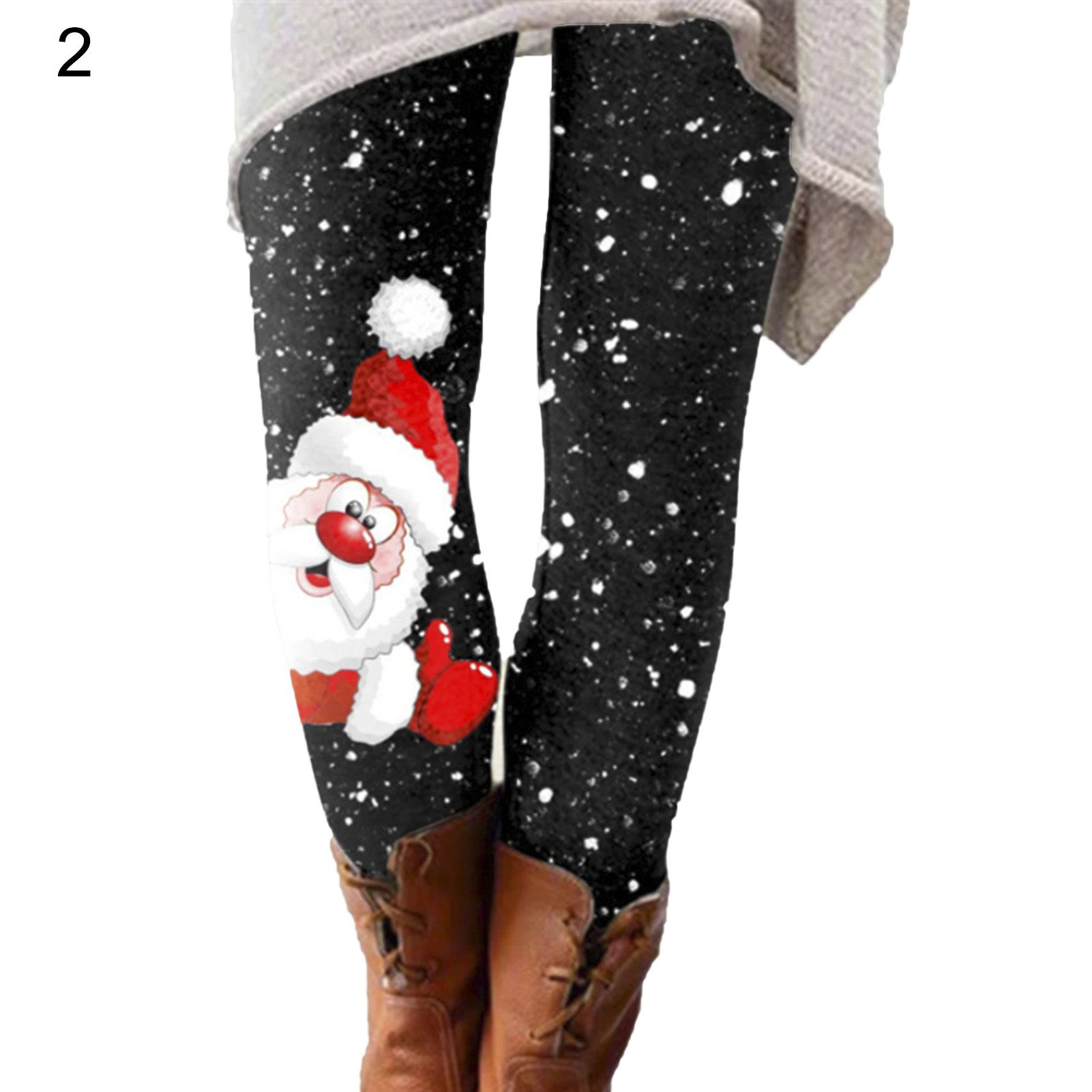 Women Trousers Snowman Good Elasticity Coldproof Leggings