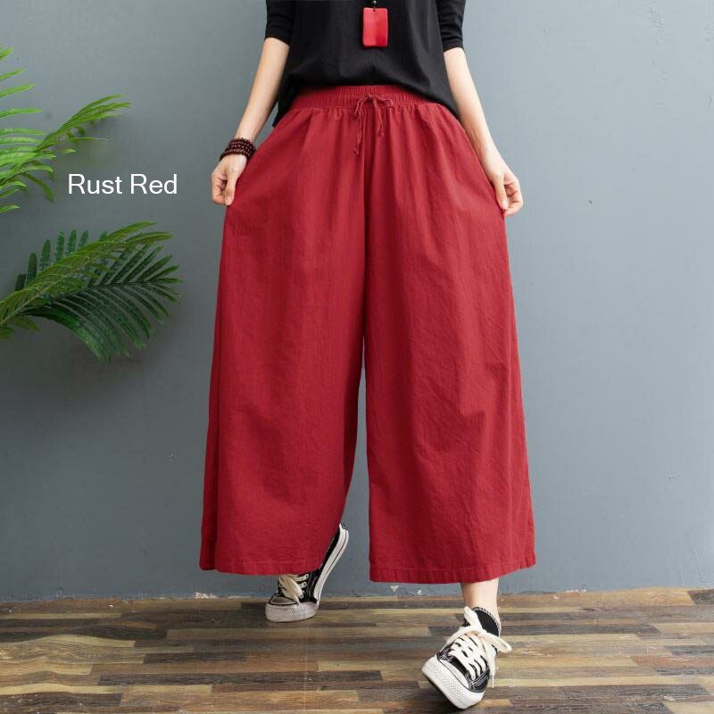 Plus Size Cotton Linen Pants Women Spring High Waist Calf-Length Wide Leg Pants Casual Summer Trousers Women's Pants Streetwear