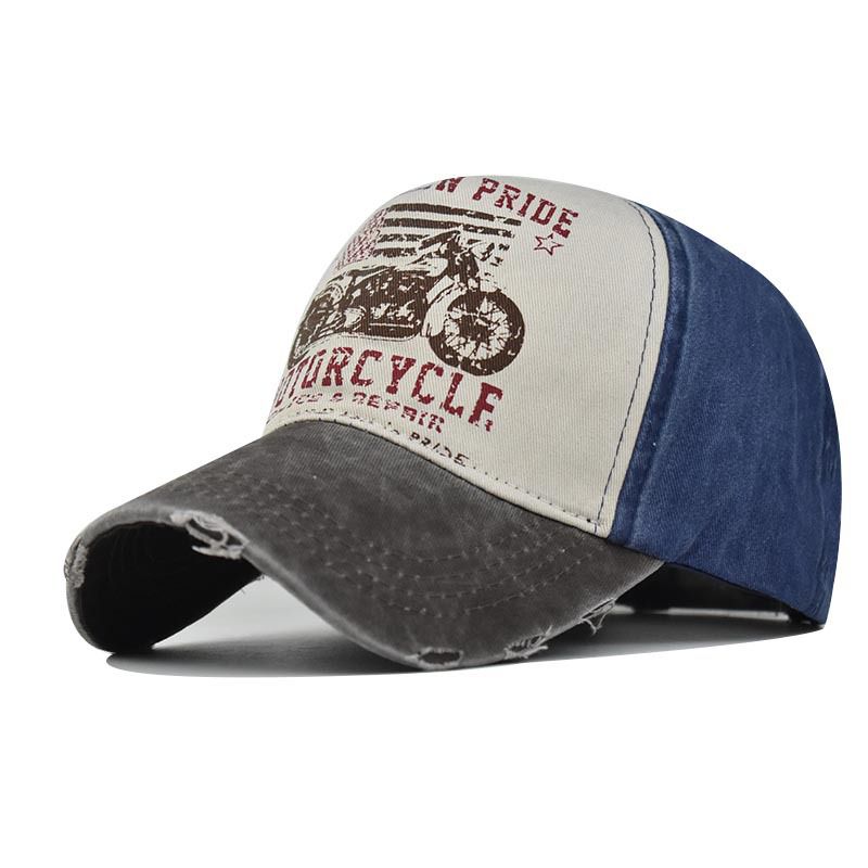 Loldeal Cotton Washed Baseball Cap Men And Women Korean Peaked Cap British Shabby Outdoor Denim Printed Distressed Hat Adjustable
