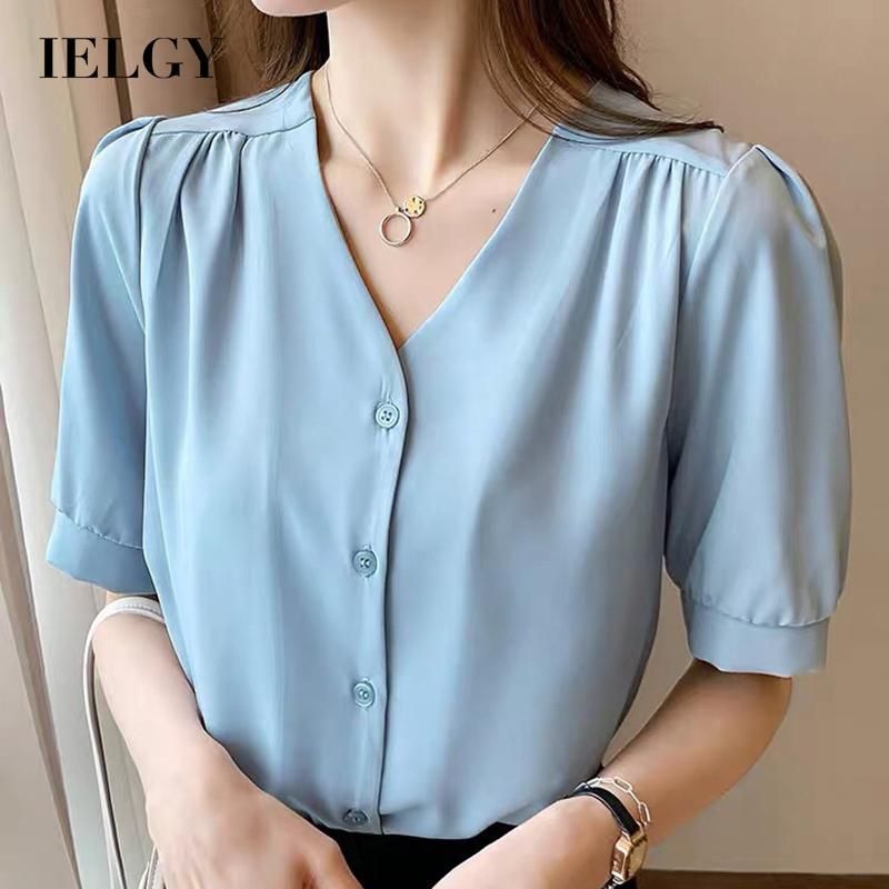 IELGY V-neck shirt women's summer new Korean style loose top short sleeve loose wild thin shirt