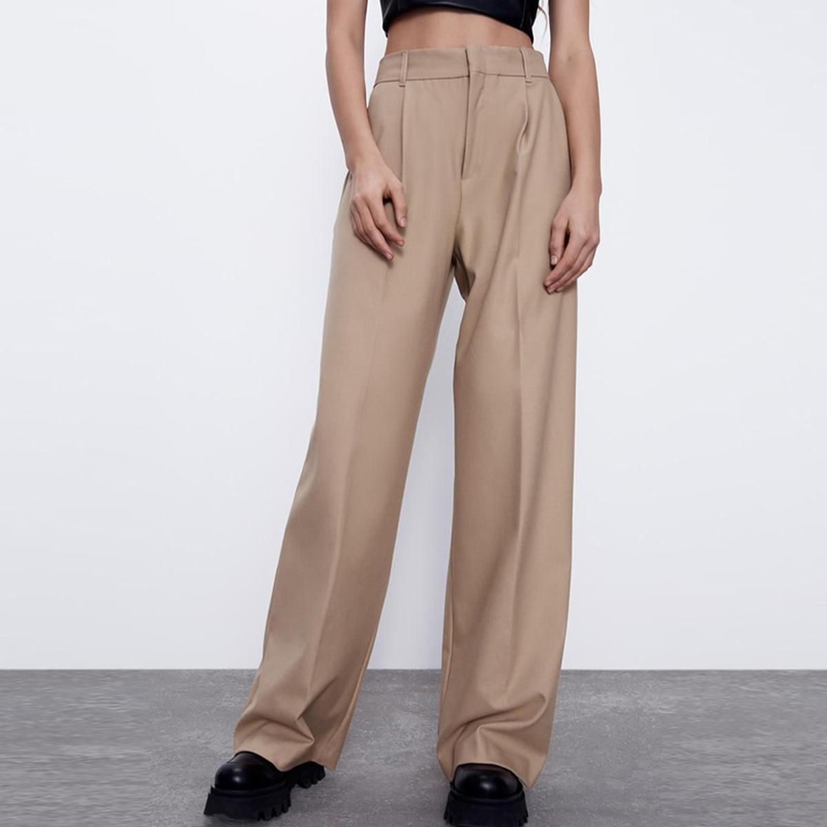 Spring Autumn Women Fashion Vintage Solid High Waist Pants Casual Zipper Pockets Loose Straight Trousers Female