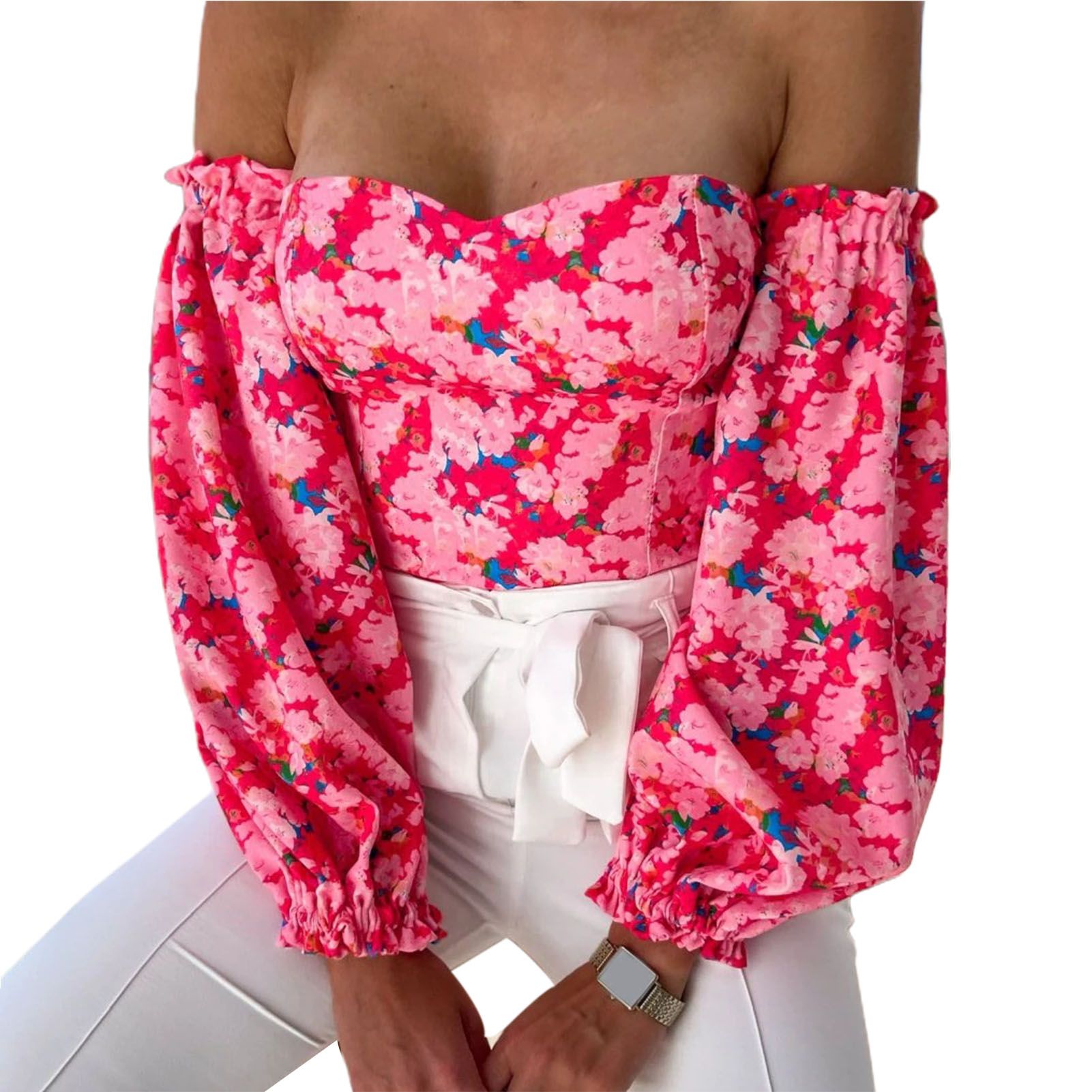 Lady Top Wrap Chest Off Shoulder Lantern Sleeve Pullover Top