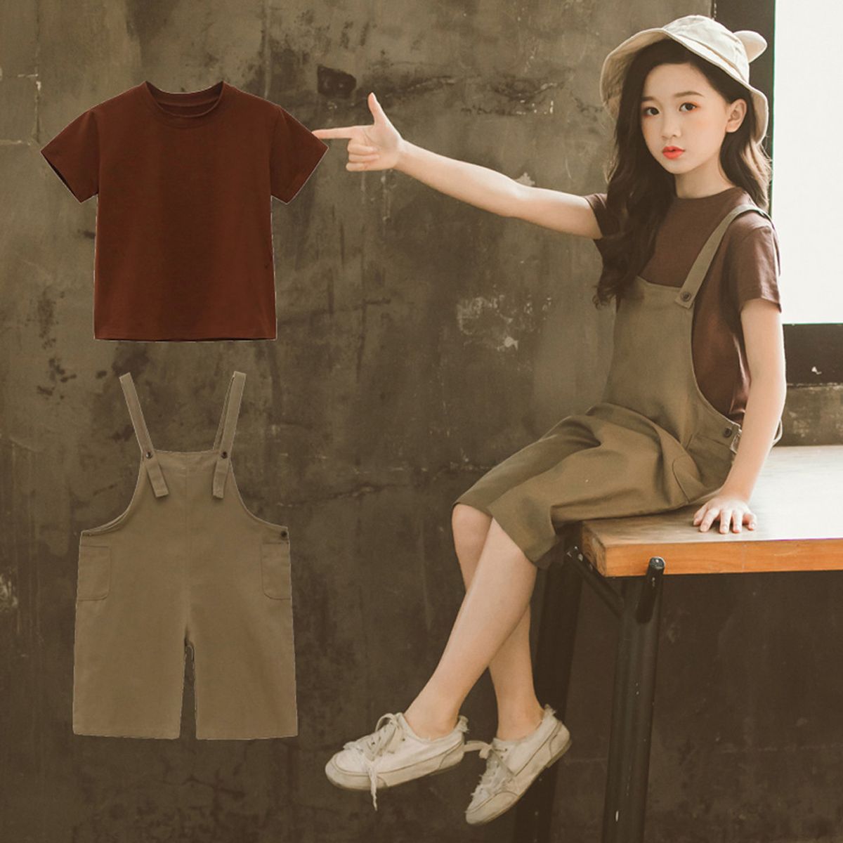 Summer New Fresh Style Girl Overalls Loose and Comfortable Short Sleeve Children Kids Baby Girls Short Sleeve Solid Tops T-Shirt Shorts Overalls Outfits