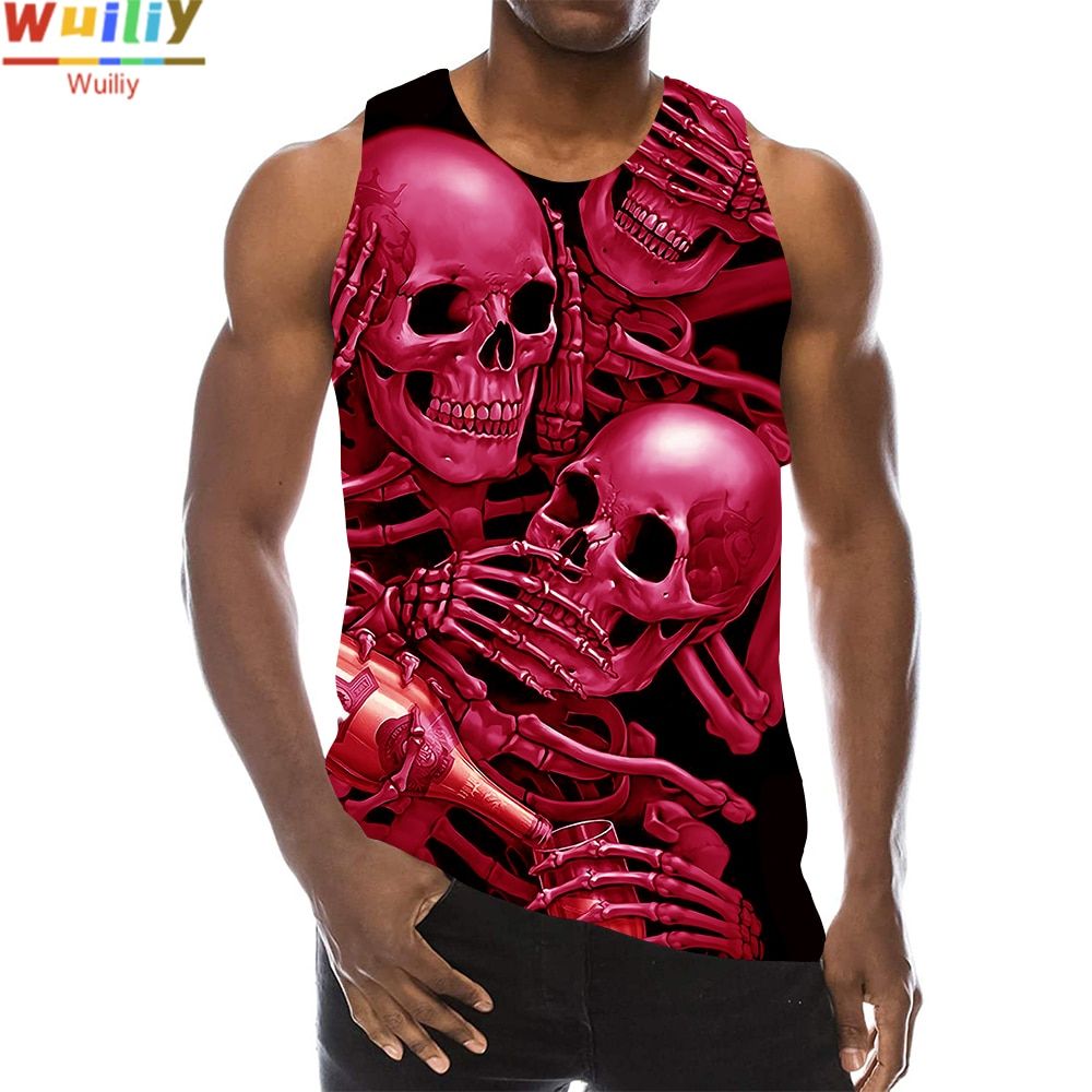 Skeleton TaTop For Men 3D Print Terror Skull Sleeveless Pattern Tops Graphic Vest Hop Streetwear Tees