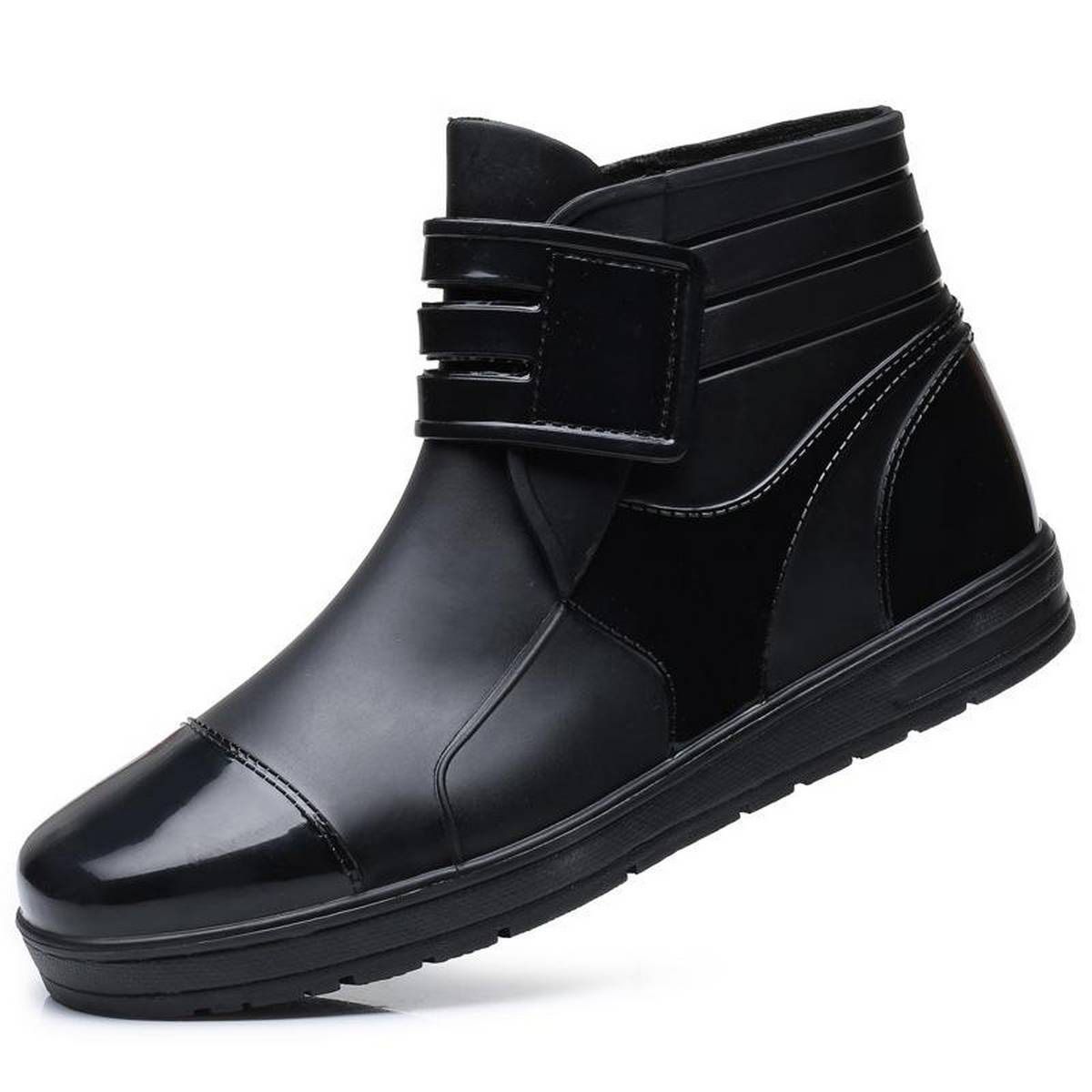 Men’s Short Rain Boots Fashionable Waterproof Non-slip Wellington Boots With Hook-And-Loop