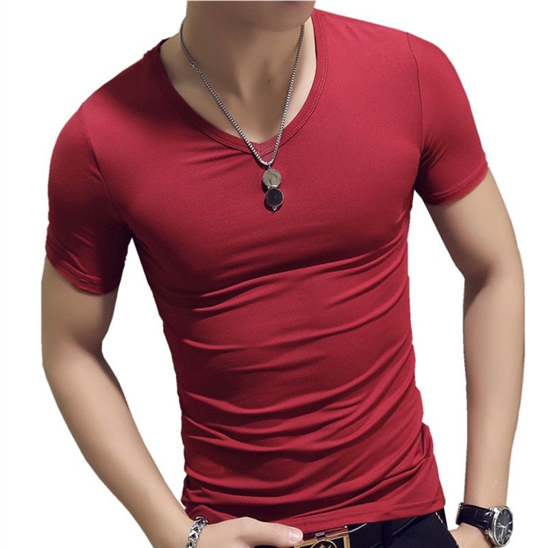 Summer 9 colors Men T Shirt Fitness T-shirts Mens V neck Man T-shirt For Male Tshirts M-4XL Solid Color Basic Top