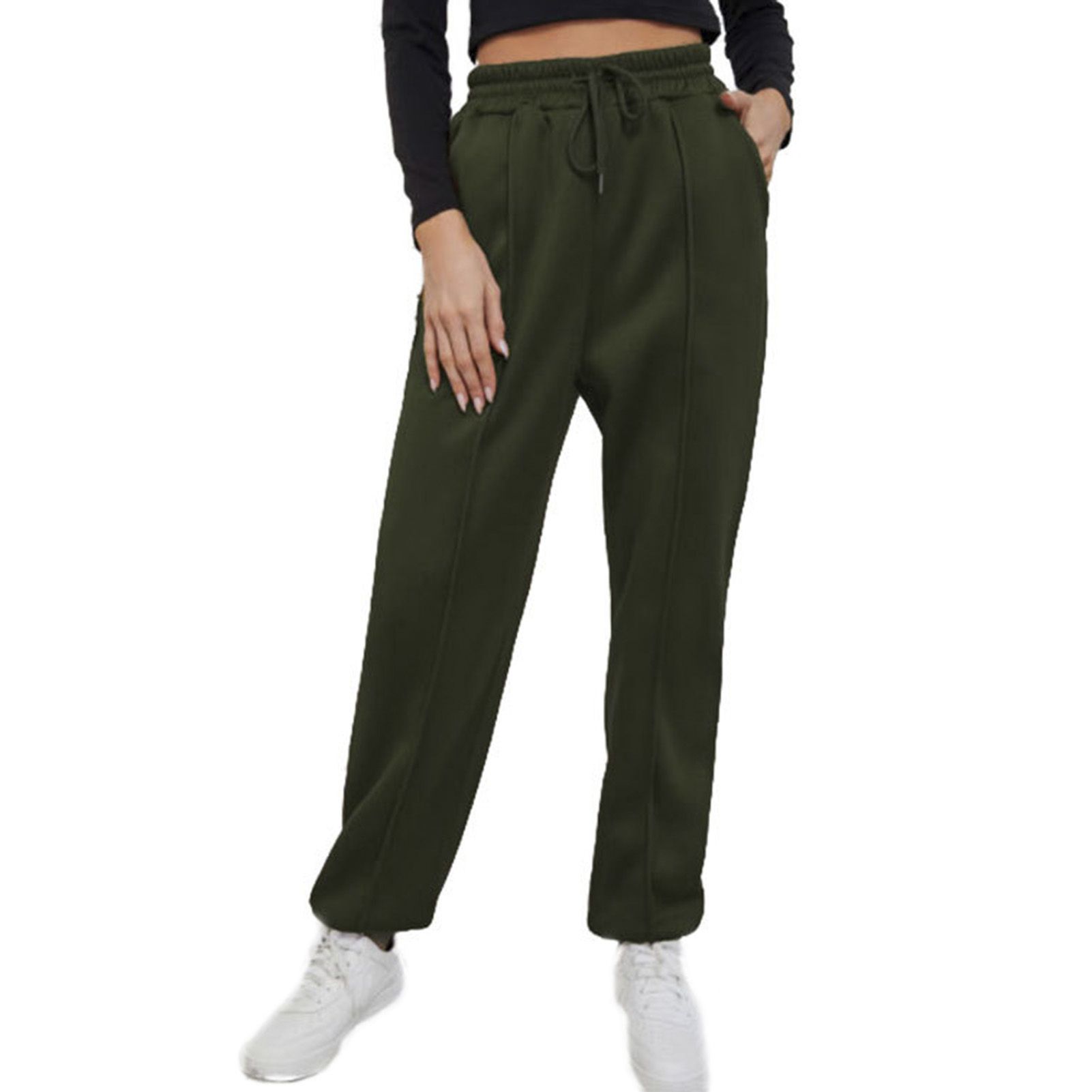 Women Trousers High Waist Lace-up Thicken Pockets Sweatpants