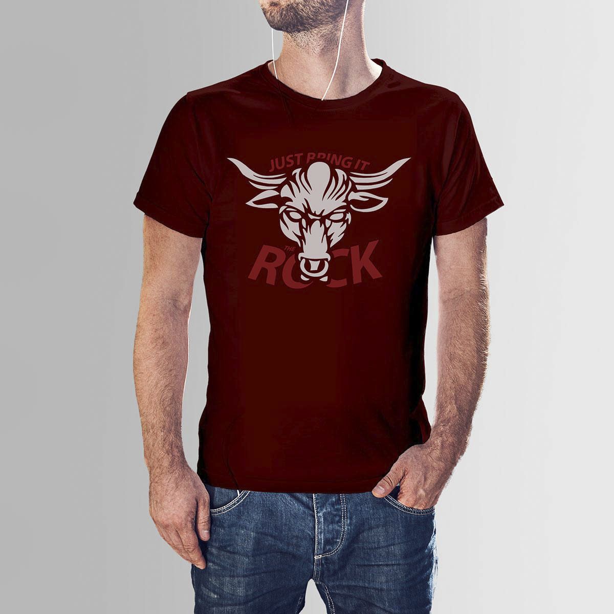 Navy Blue Cotton WWE The Rock HNH  T-shirt For Men