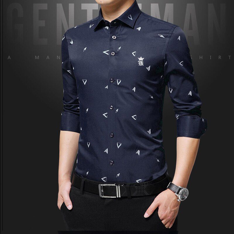 2021 Men's new brand shirts Reserved  aramy Sergio K Camisa Slim Fit casual social print top  Embroidery Long Sleeve Men shirt