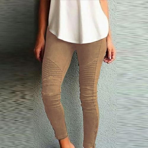 Women Fashion Solid Color Elastic Waistband Slim Skinny Pencil Pant Trouser Leggings Stacked Pants For Women Skinny Pencil Pant