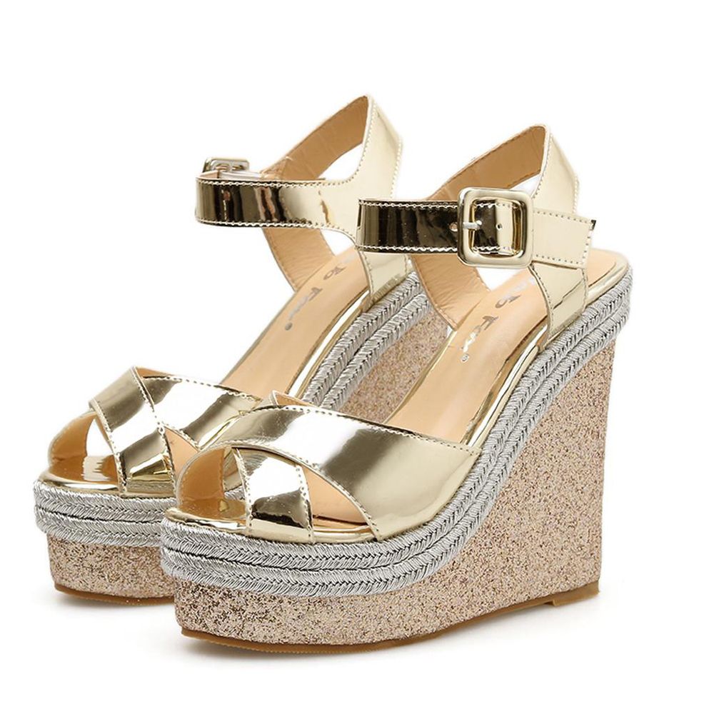 【ALLGOOD】Womens Flats Breathable Open-Toe Cross Buckle Strap Shoe Wedges Platform Sandals