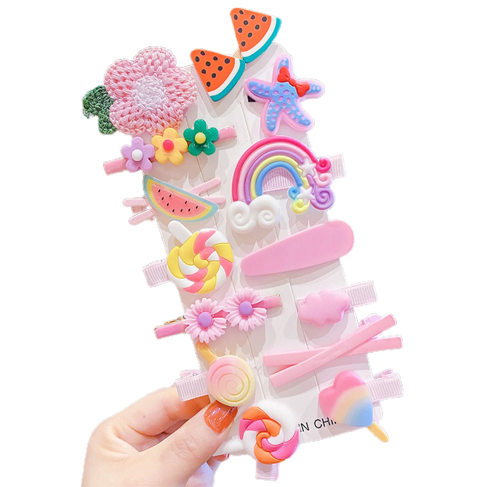 14Pcs Sweet Girl Hair Pins Flowers Fruit Lollipop Bangs Fixing Hair Clips Barrettes for Daily Wear