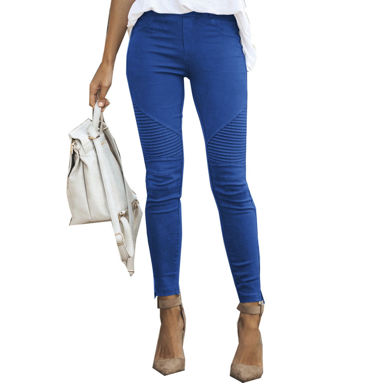 Pencil Pants Zipper Fly Pure Color Low Waist Pants