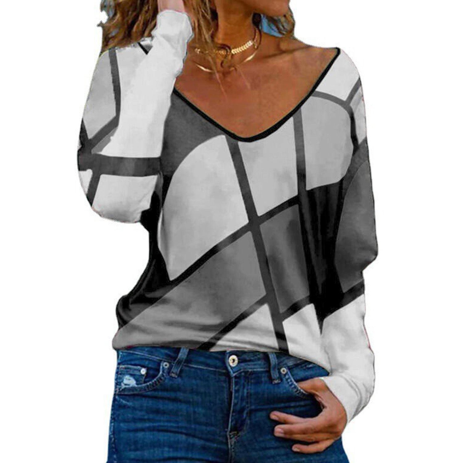 Women Top Geometric Print Tament Loose-fitting T-shirt