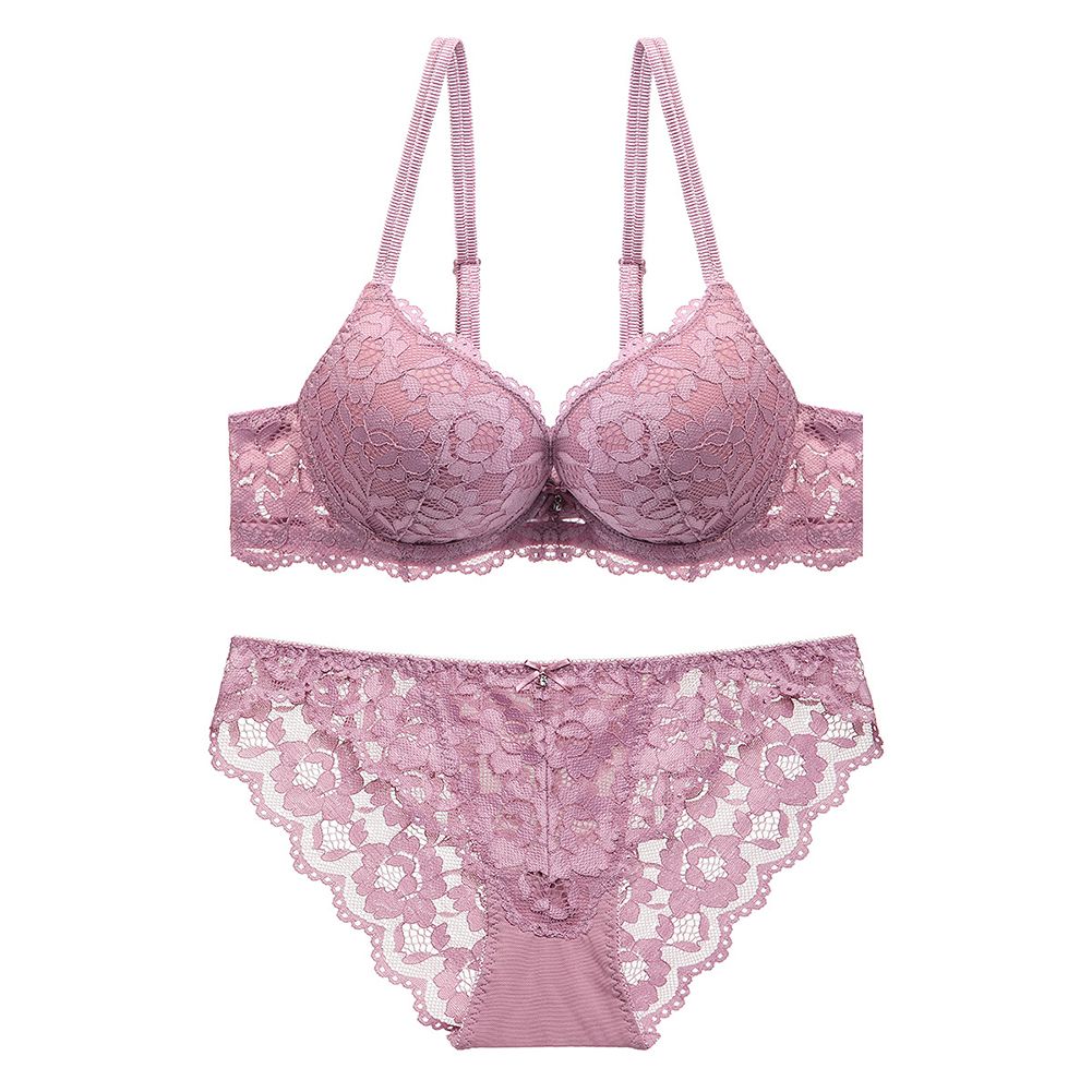 Two Pieces y Women Floral Le Underwear Solid Color Push Up Bra Panties Set