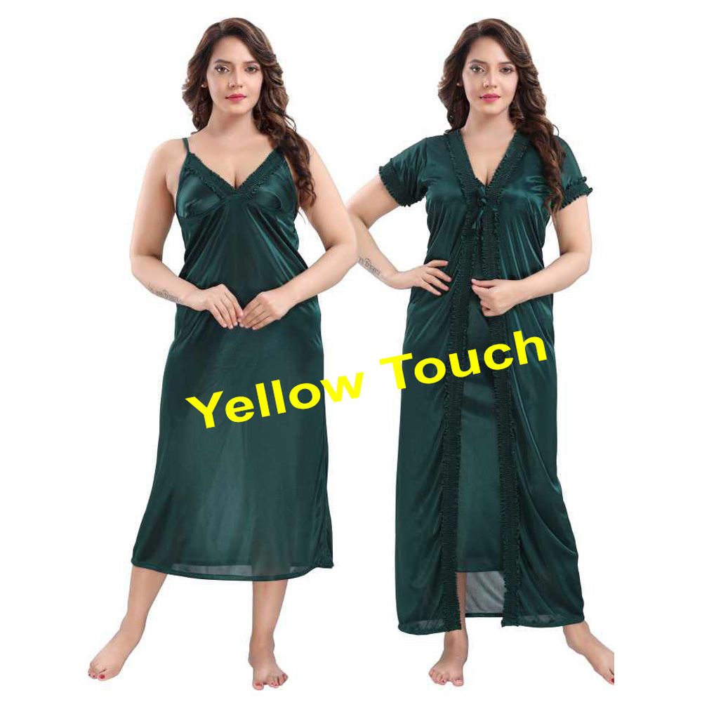 Two Part Satin Solid Women Nighty Set - Night Dress For Women - Night Dress For Women