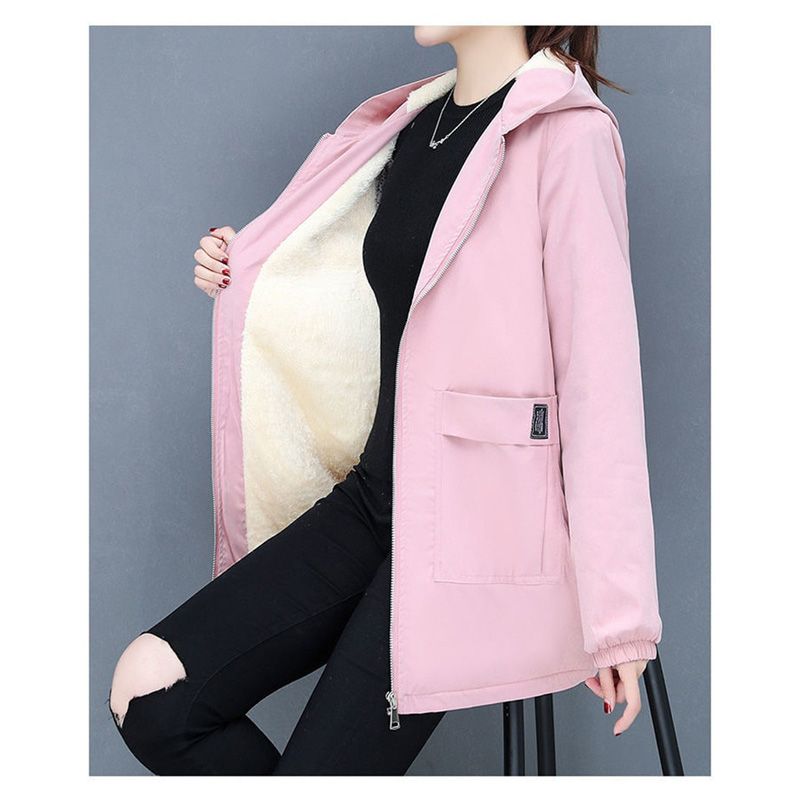 Women Autumn Winter Jackets New Plus Velvet Warm Cotton Padded Coat Plus Size Female Hooded Windbreaker Coat Outerwear