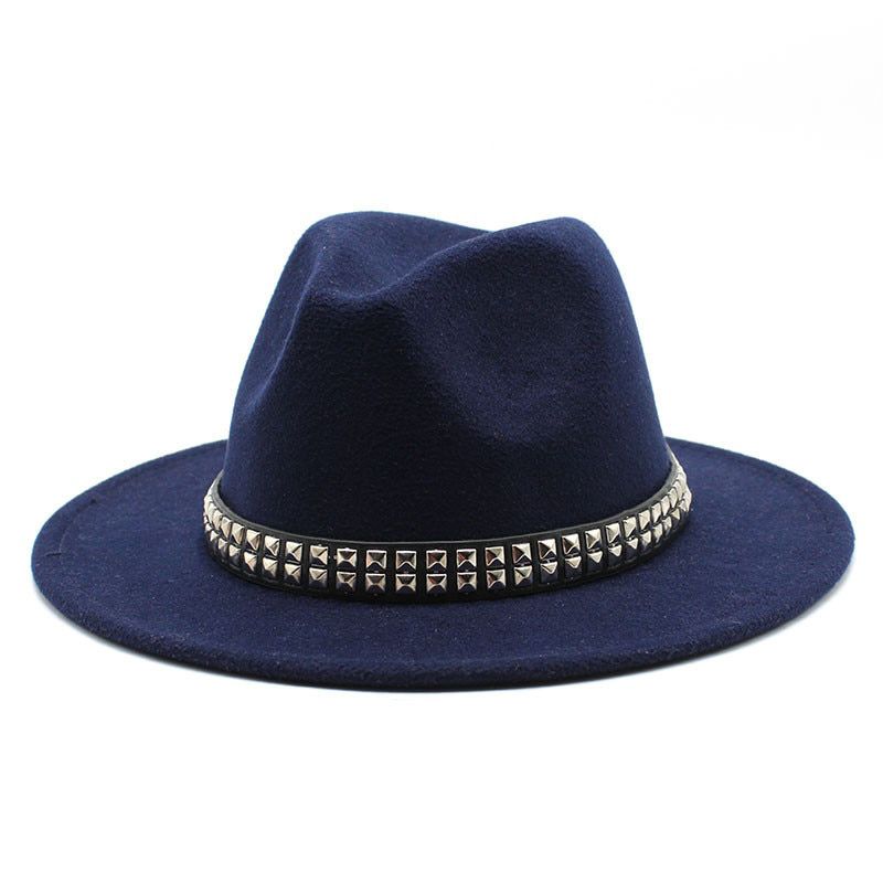 Western Jazz Hat Faux Woolen Men Fedora Fashion Women Flat Wide Brim Cap Outdoor