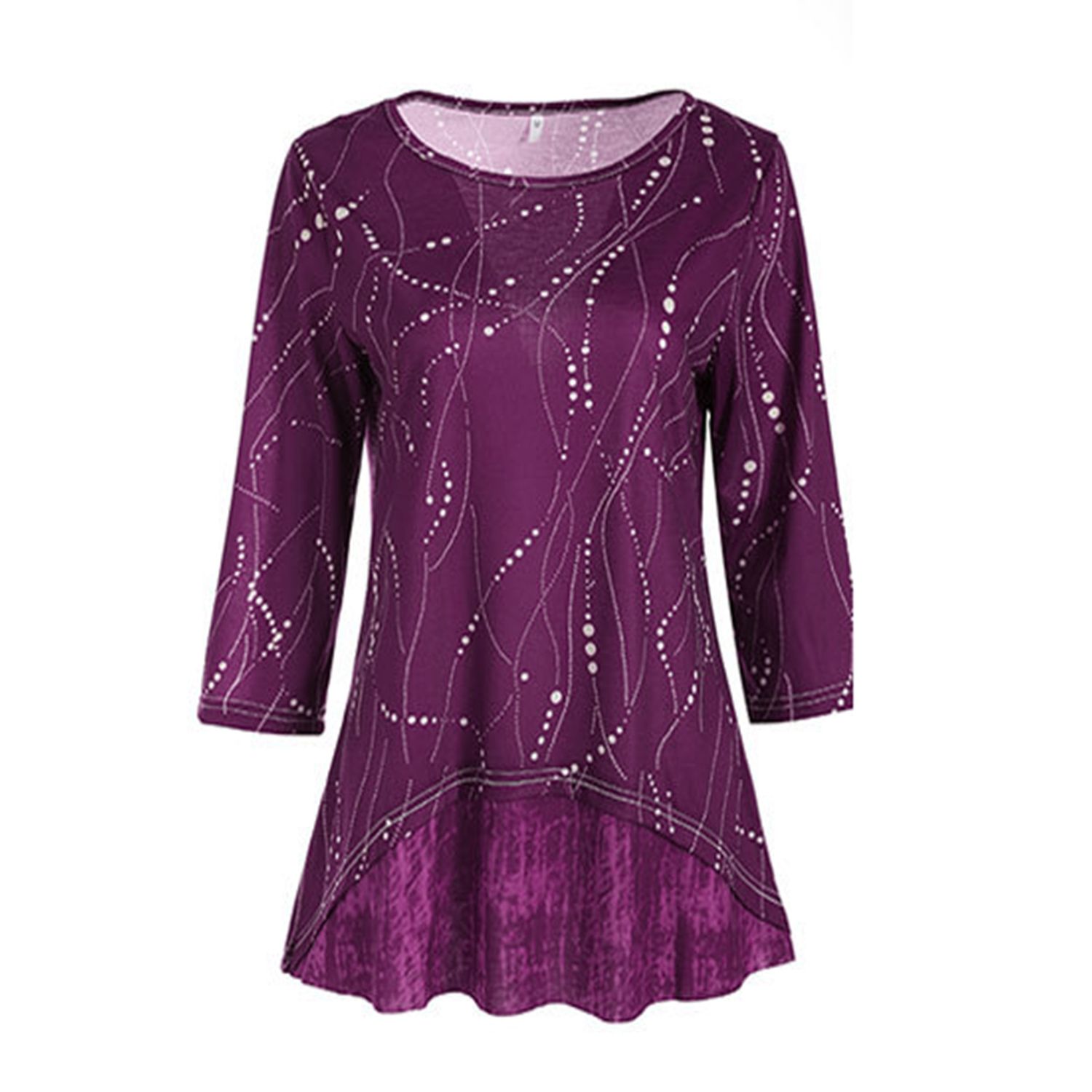 Women Blouse Round Neck Exquisite Stitching Spring Autumn Blouse T-shirt
