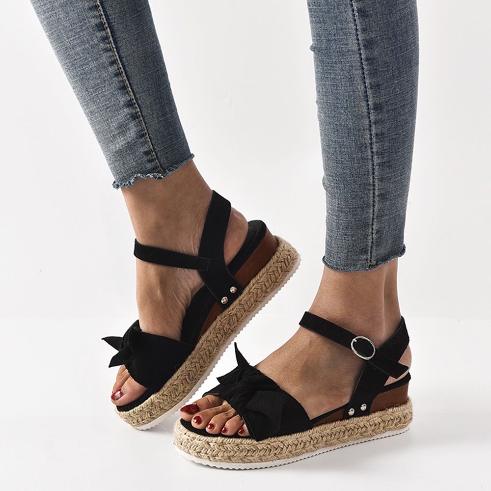 【ALLGOOD】Shoes For Women New Casual Shoes ClearanceWomen's Ladies Fashion Solid Leopard Wedges Bowknot Sandals Casual Shoes