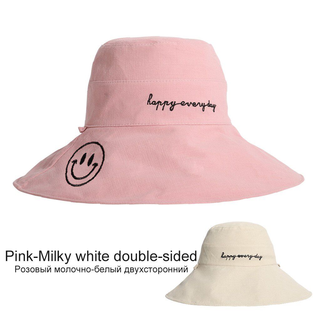 2020 Fashion Smiley Women Fisherman Hat Spring Summer Casual Bucket Hat Double-sided Lady Sun Cap Visor Hat