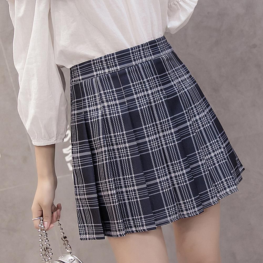 Women Slimming Plaid Skirt Short Mini Skirt A-Line Pleated Anti-light Tennis Pleated Short Skirt