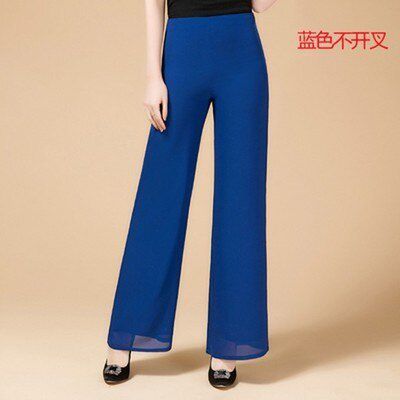 Women Ladies Summer Loose High Waist Long Trousers Chiffon Side Split Casual Palazzo Pants Wide Leg Pants Plus Size 841