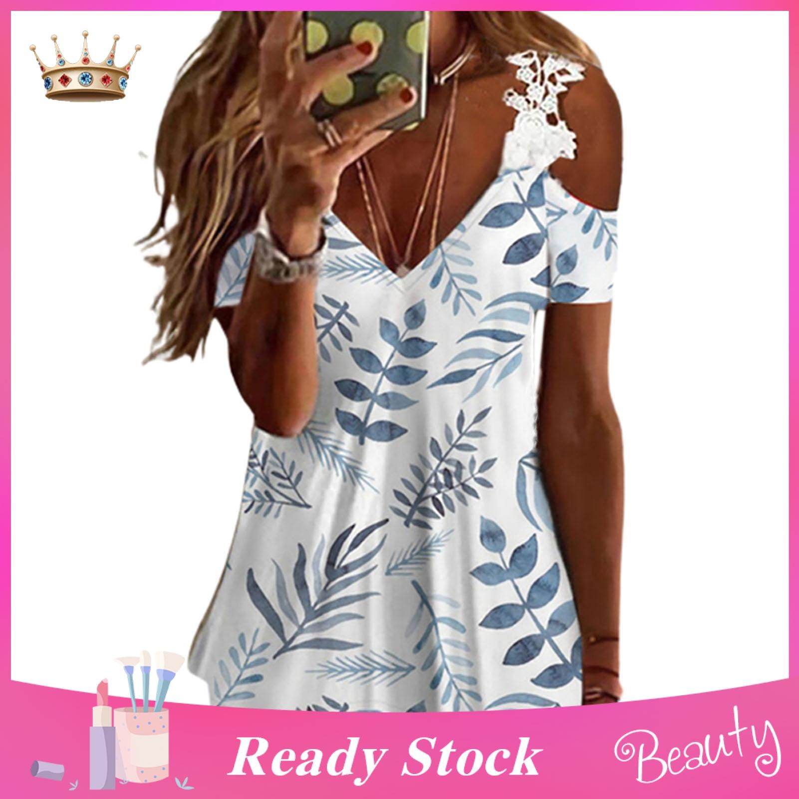 Summer Blouse Loose Cut Out Le Strap Off Shoulder Lady T-shirt