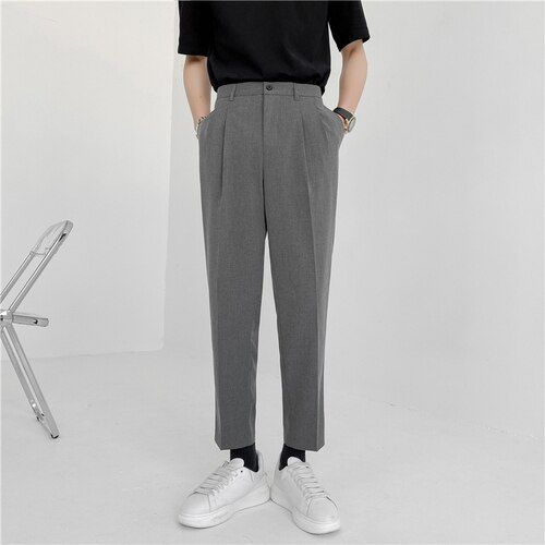 Men Korean Streetwear  Style Loose Blazers Pants Fashion Casual Pant Man Solid Color Ankle-length Suit Pants Male Trousers