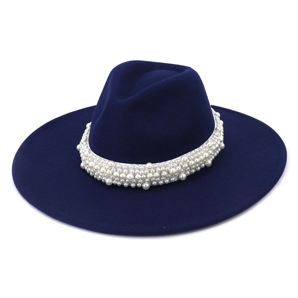 Fedora Hat 9.5CM big brim hat women's peach heart top ladies elegant pearl bump top woolen hat autumn winter fashion Panama hat