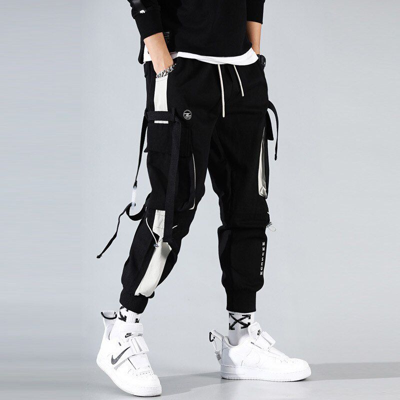 Men Casual Hop Cargo Pants Spring Trend Loose Hop Streamers Street Dance Pants Stretch Multi-Pocket Cargo Men Pants