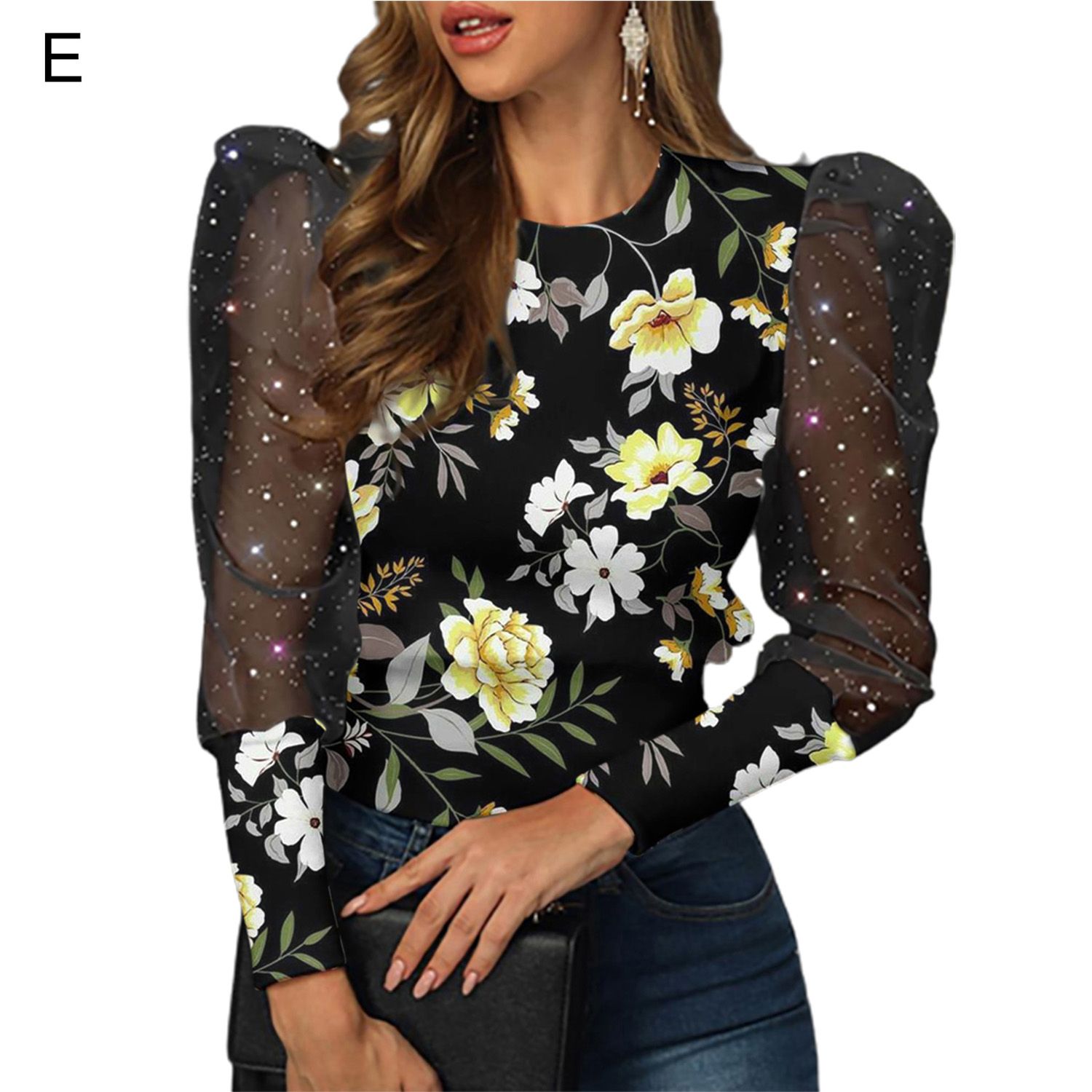 Blouse Shirts Flower Pattern Elegant Floral Printed Blouse Shirts
