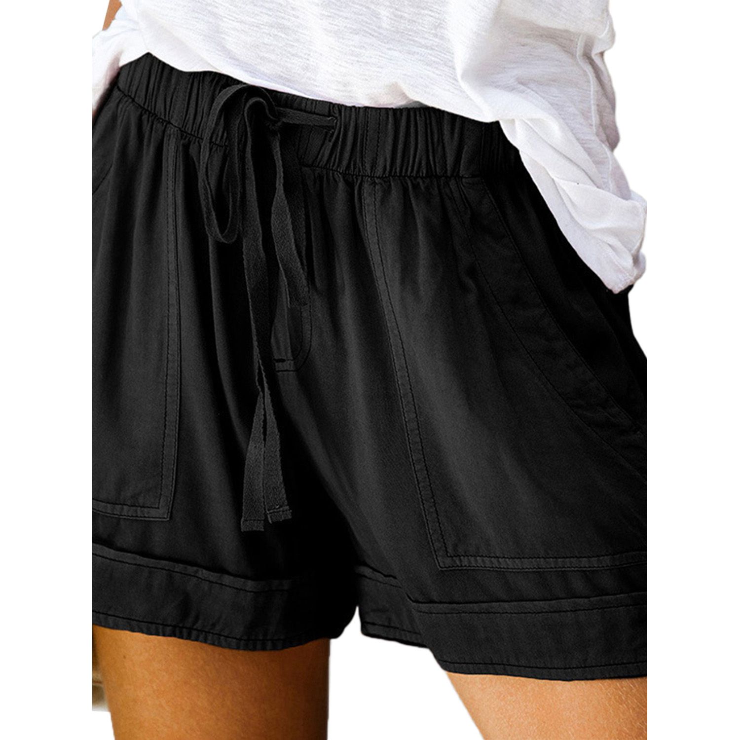 Women’s Casual Drawstring Shorts, Summer Breathable Elastic Waist   Lounge Pants with Pockets