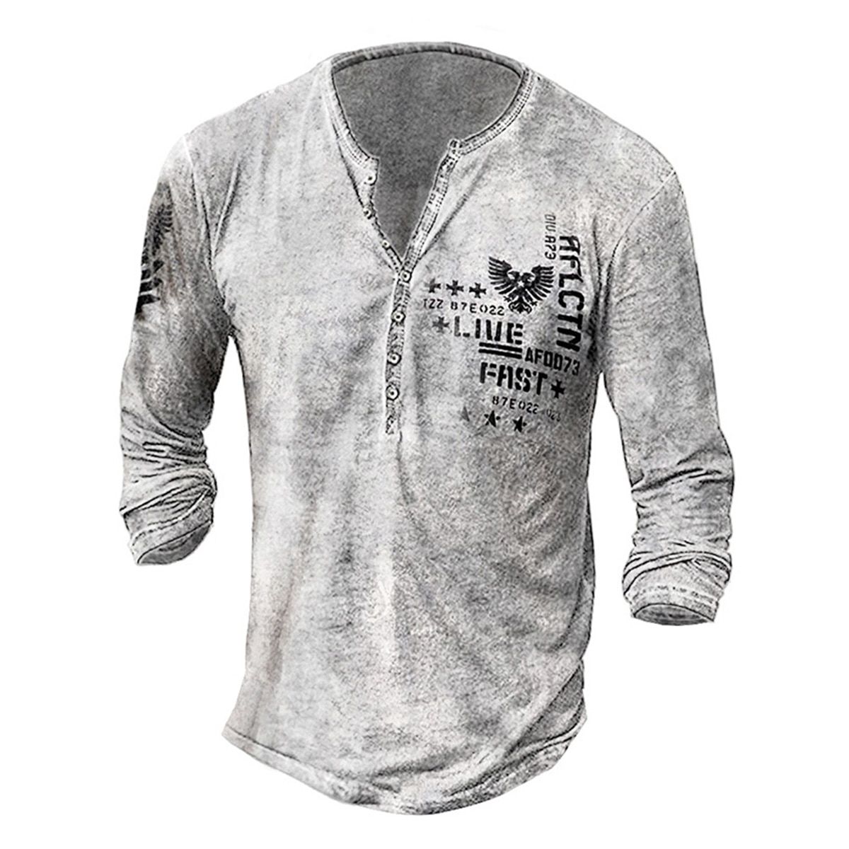 Bababuy Mens Casual Long Sleeve Tops Punk Style Oversized V Collar T Shirts  Male Vintage  66 3D Printed T Shirts