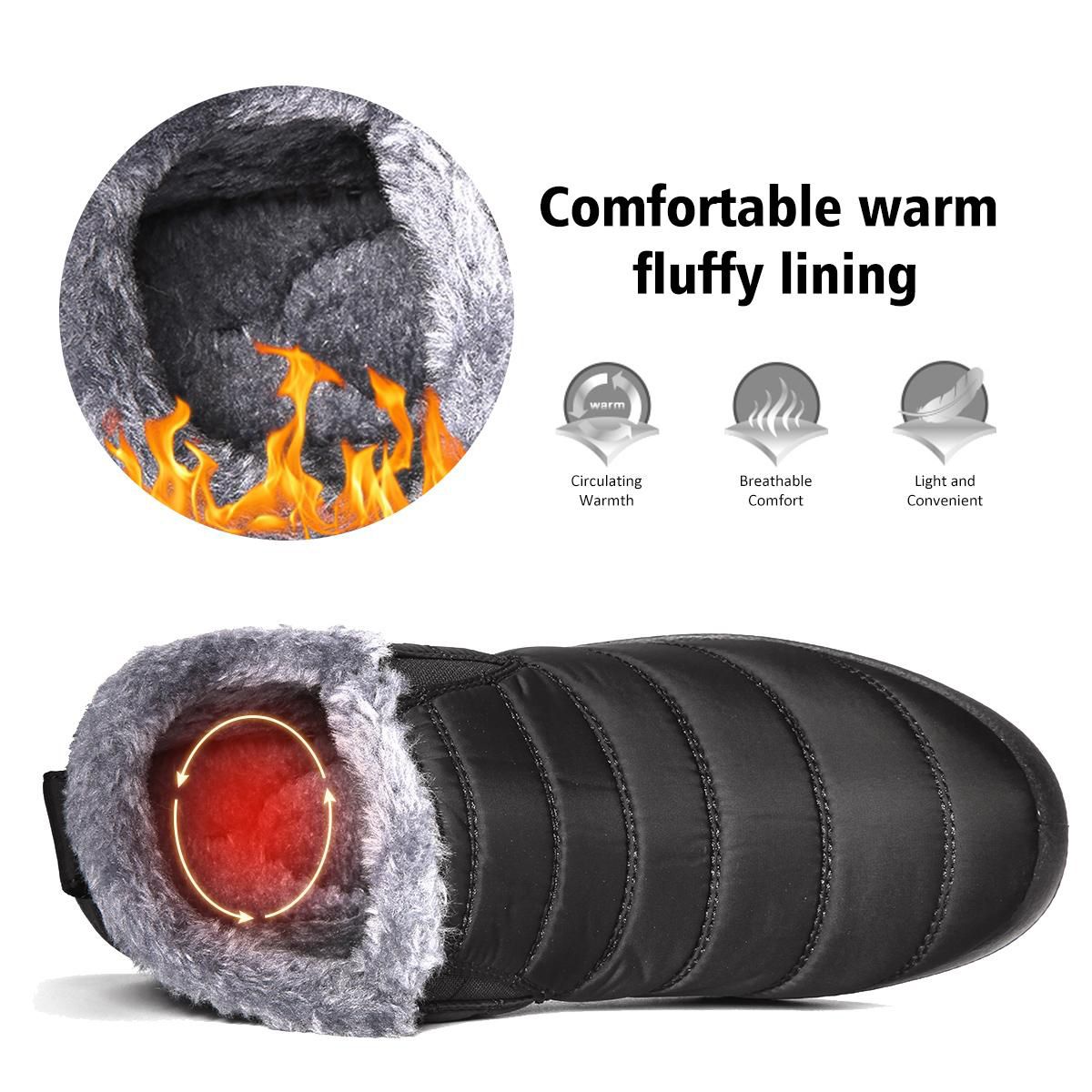Women's Winter Warm Shoes Fabric Fur-lined Slip On Ankle Snow Boots Sneakers