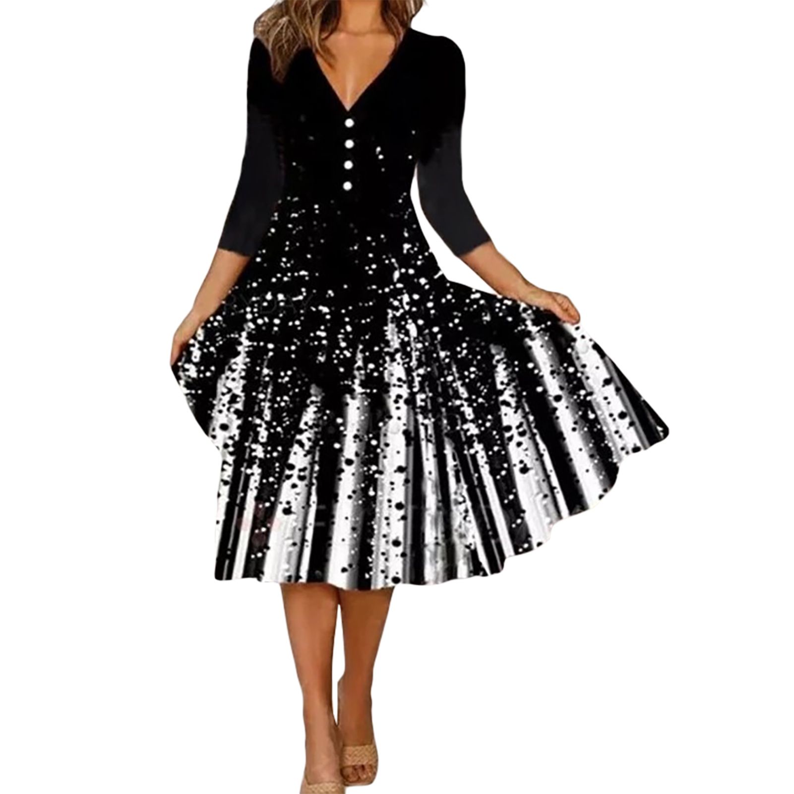 Party Dress High Waist V-Neck Large Hem A-Line Midi Dress