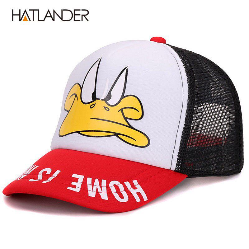 Hatlander cute children baseball caps baby girls sun visor hats boys snapback gorras cartoon duck summer mesh cap