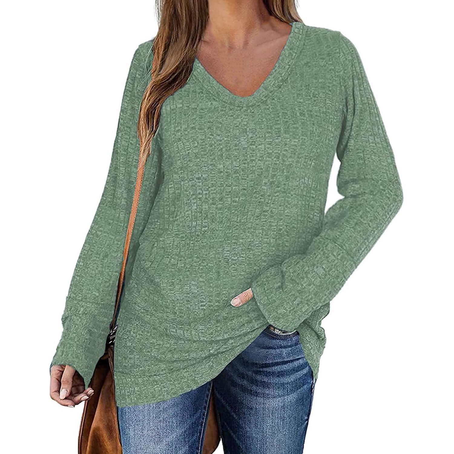 Casual Blouse V-Neck Invisible Stripes Women Pullover Top