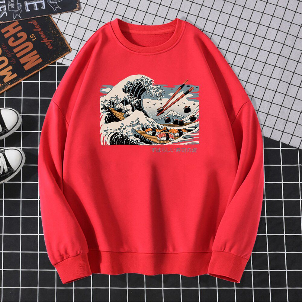 Mens Sweatshirts Cartoon The Great Wave Male Brand Tracksuit Casual Harajuku Costume  Hop Men's Outerwear Men Pullover