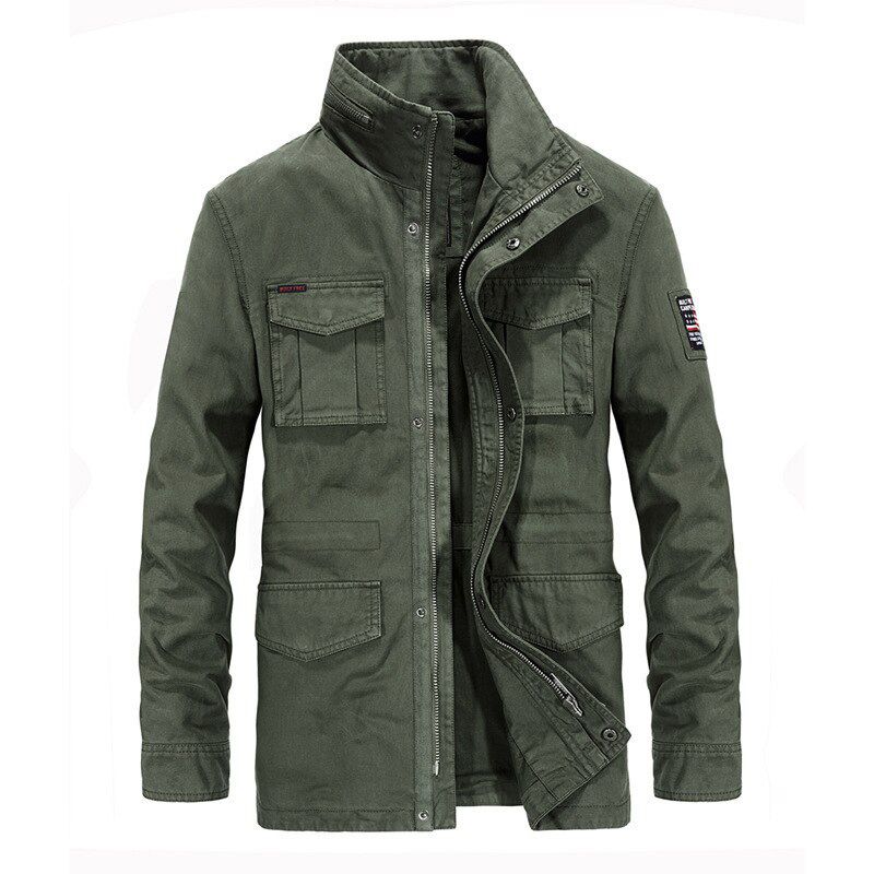 Men's Autumn Cotton Mid-length Men's Jacket Large Size Windproof Casual Safari Jacket Jacket Multi-pocket Jacket
