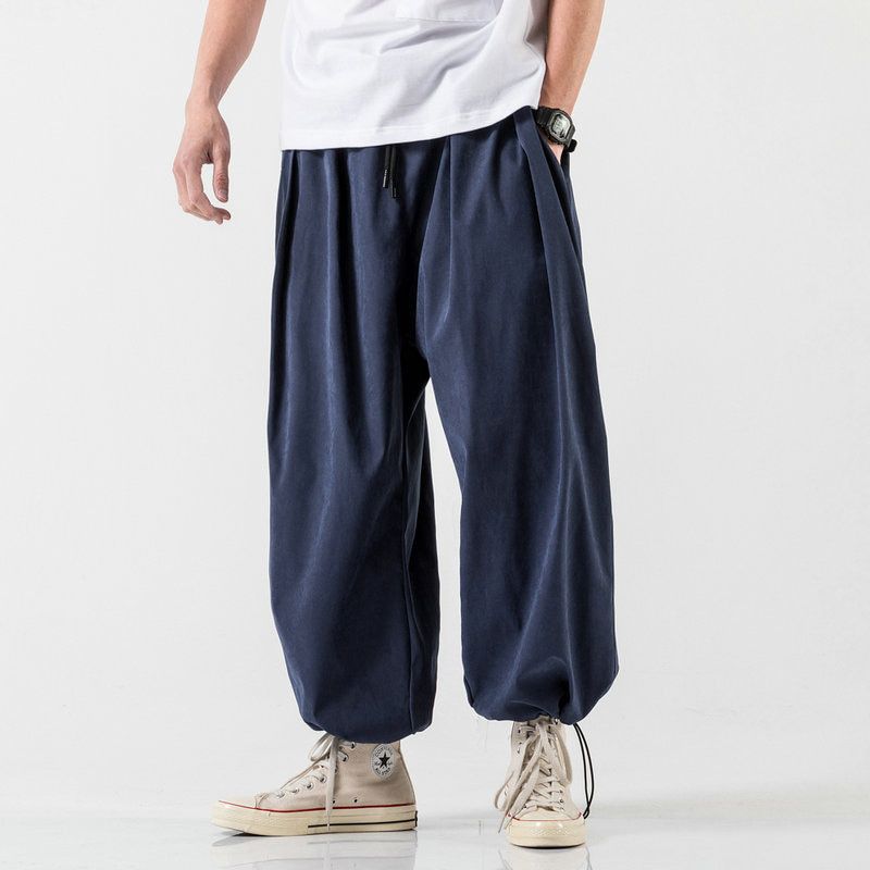 New Design Drawstring Harem Pants Men Baggy Jogging Pants Japanese Style Male Crotch Wide Leg Pants Casual Loose Trousers