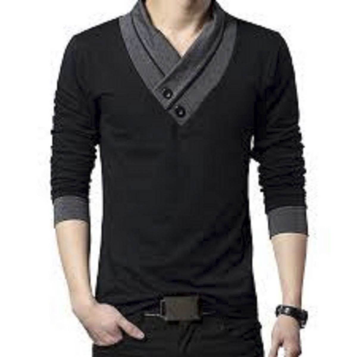 Black   Cotton Full Sleeve T-Shirt for Men