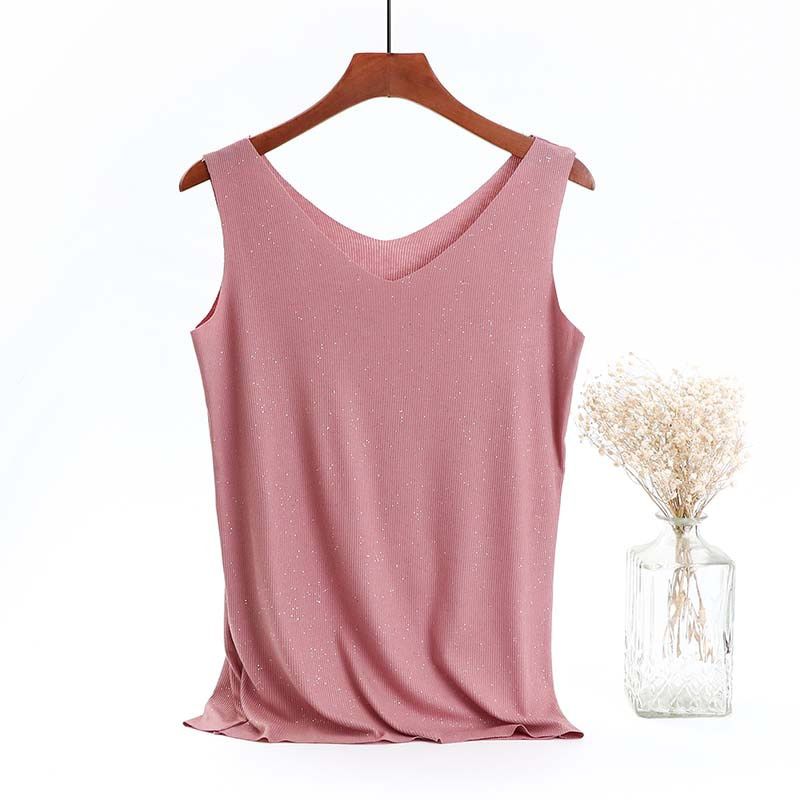 Sequins Women Tank Tops Casual Solid Sleeveless Soft Summer Top Camisole W801