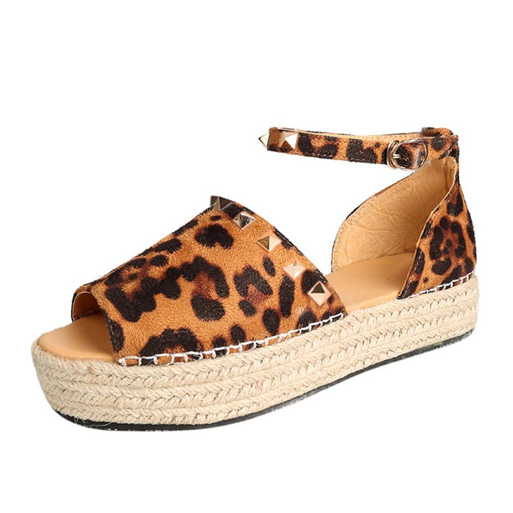 【ALLGOOD】Women's Ladies Rivet Flat Playform Buckle Woven Thick-Bottom Sandals Roman Shoes