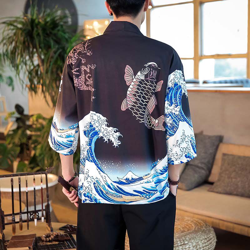 Blouses Male Hawaiian Shirt Men Japanese Kimono Cardigan Harajuku Japanese Streetwear Clothing Cool Blouse Male Shirt KZ2003
