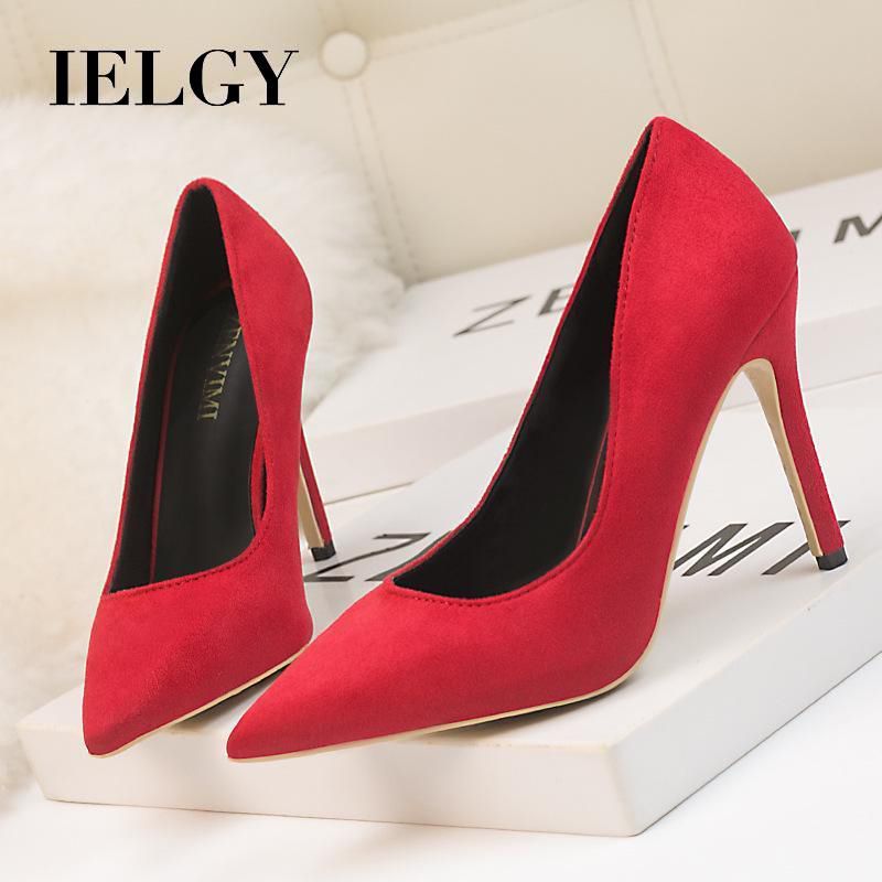 IELGY Suede high-heeled women's fashion simple 10cm stiletto heel work pointed shoes