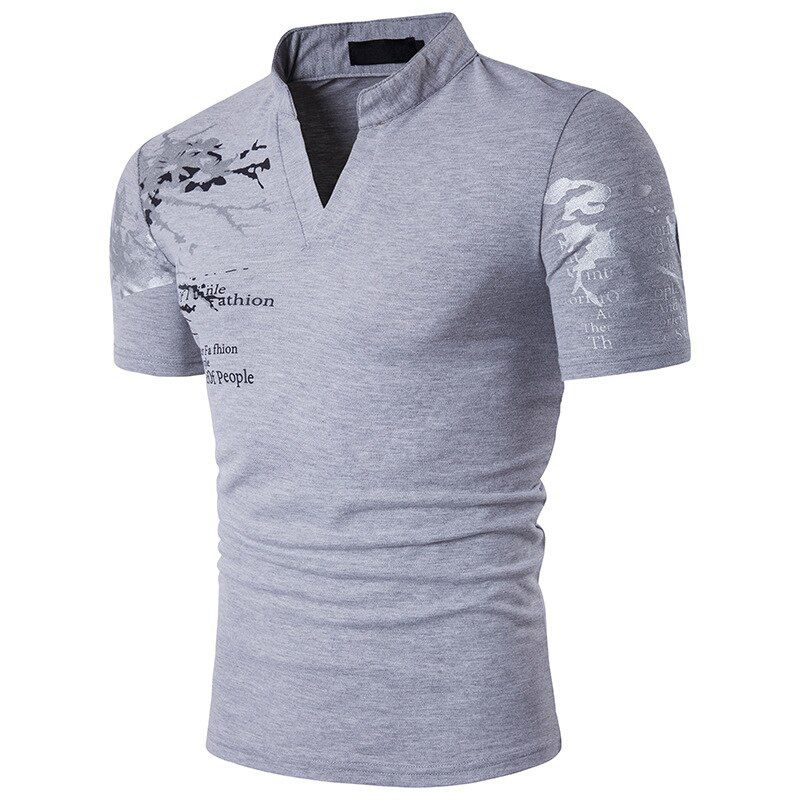 Dingse Summe New Men's Fashion Short Leeve Stand Collar T Shirt