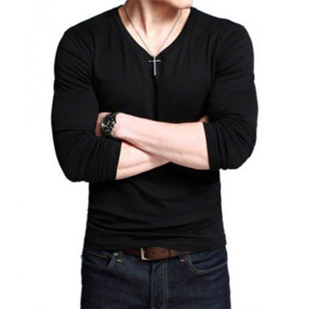Black Cotton Full Sleeve T-Shirt for Men