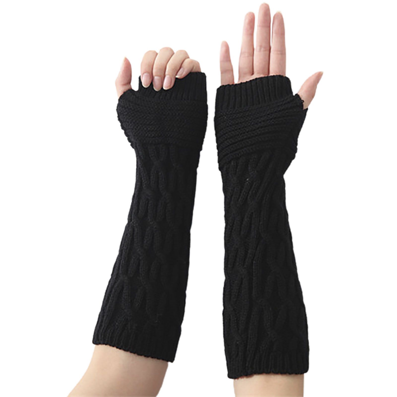 Women Gloves Solid Color Long Winter Mittens